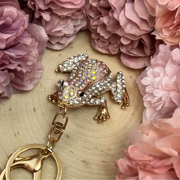 Silver & Iridescent Crystal Frog Keychain Charm - Picture 11 of 15